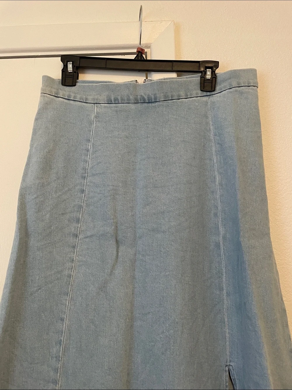 Light Denim Blue Maxi Skirt with Side Slit
